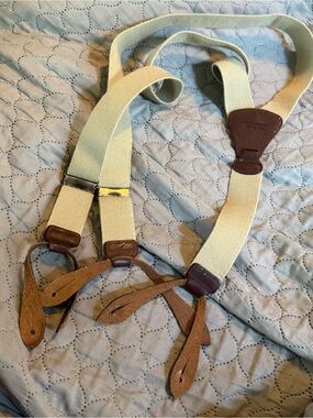 J Peterman Adjustable Galluses Suspenders Leather And Cotton Made In Italy